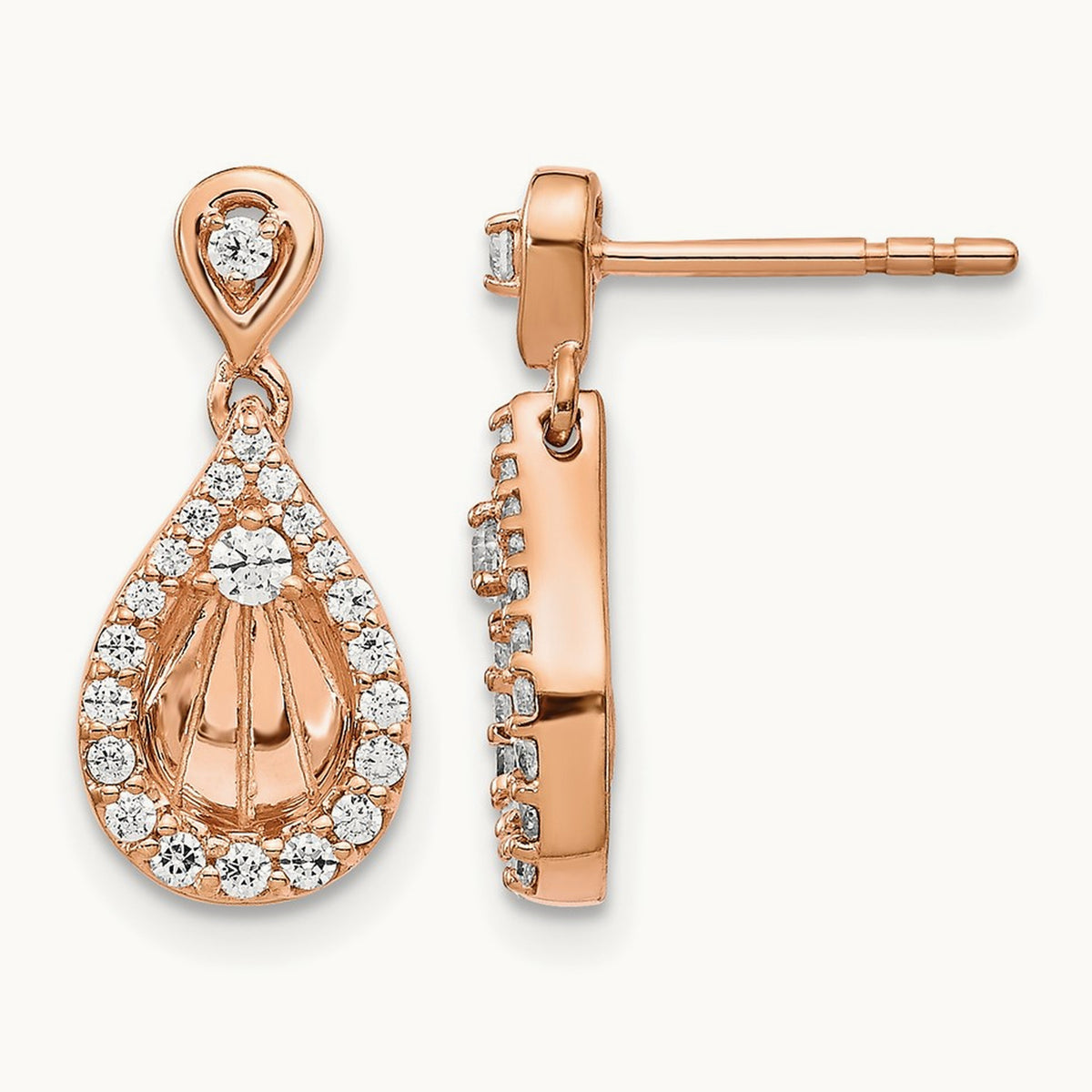 Diamond Teardrop Dangle Post Earrings, 14K Rose Gold