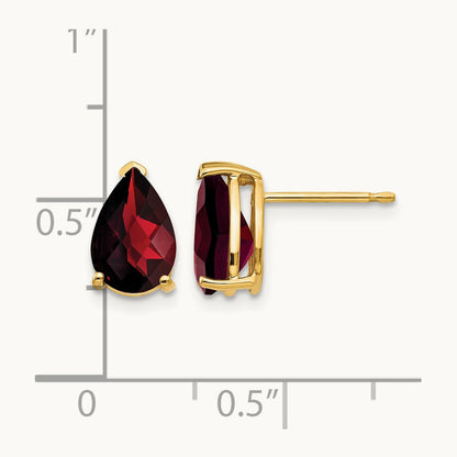 9x6mm Pear Garnet Checker Earrings, 14K