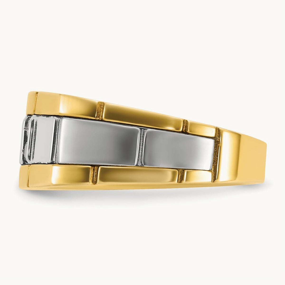 14ktt IBGoodman Men's Polished & Grooved Cr. Sapphire & Diamond Ring