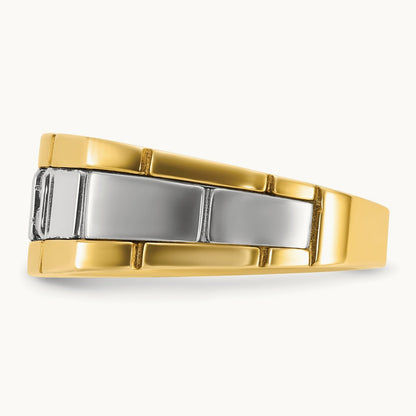 14ktt IBGoodman Men's Polished & Grooved Cr. Sapphire & Diamond Ring