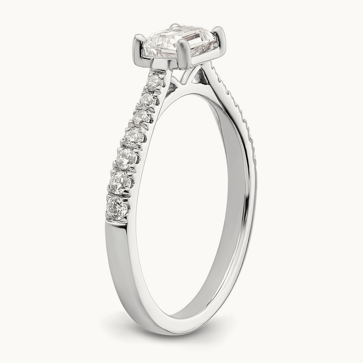 East West 3/4ct Emerald Semi-Mount Eng. Dia Ring, 14K White Gold
