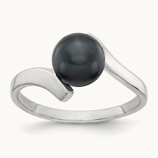 Black FW Cultured Pearl Ring, 7mm, 14K White Gold