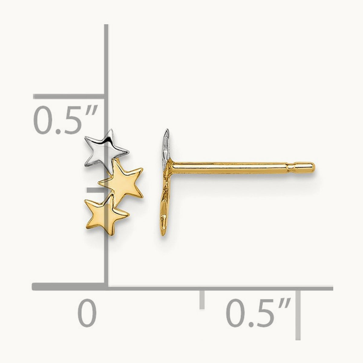 Madi K & White Rhodium 3-Star Post Earrings, 14K