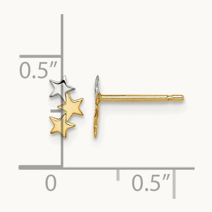 Madi K & White Rhodium 3-Star Post Earrings, 14K