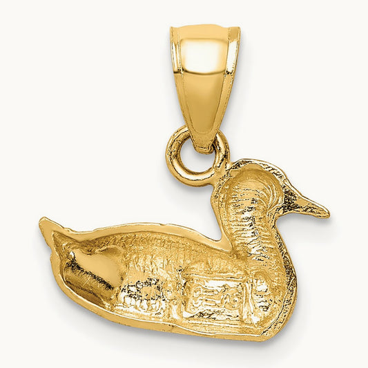 Diamond-cut Duck Pendant, 14K