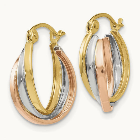 Tri-color Polished Hinged Hoop Earrings, 10K — Leslie's