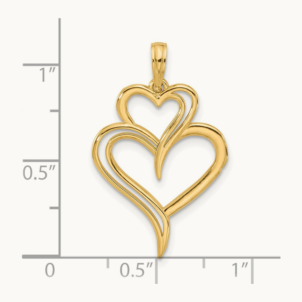 Polished Fancy Two Heart Charm, 14K