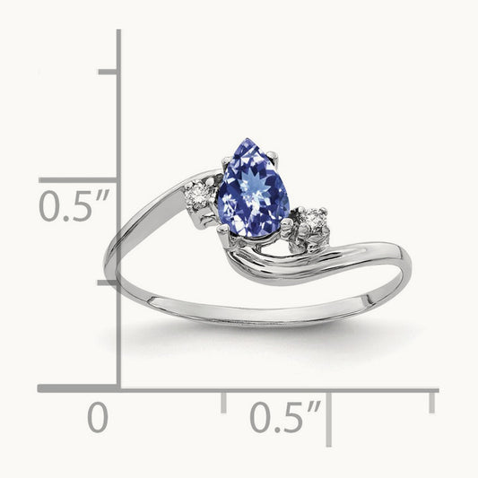 6x4mm Pear Tanzanite AA Diamond ring, 14K White Gold