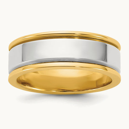 Y/W Step Up Beveled Wedding Band, 7mm, 14K Two-tone