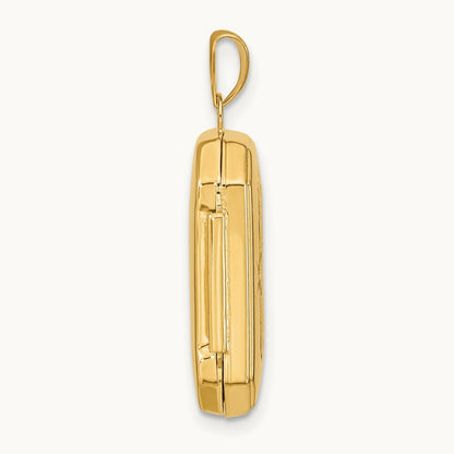 Diamond-cut Brushed Rectangular Locket — 14K Yellow Gold