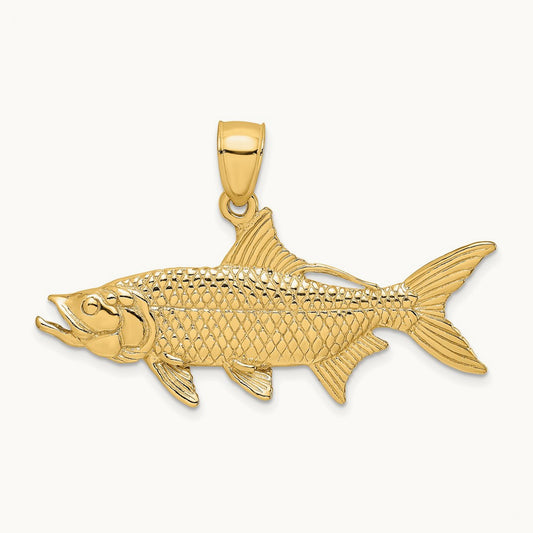 3-D Textured Oxeye Tarpon Fish Charm, 14K