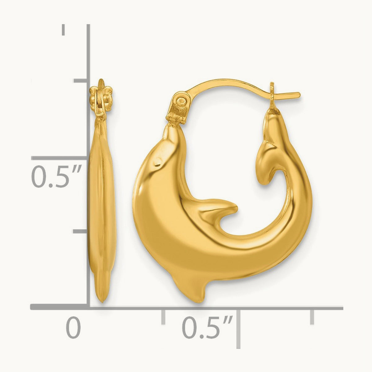 Polished Dolphin Hoop Earrings — 14K Yellow Gold, 15.5mm