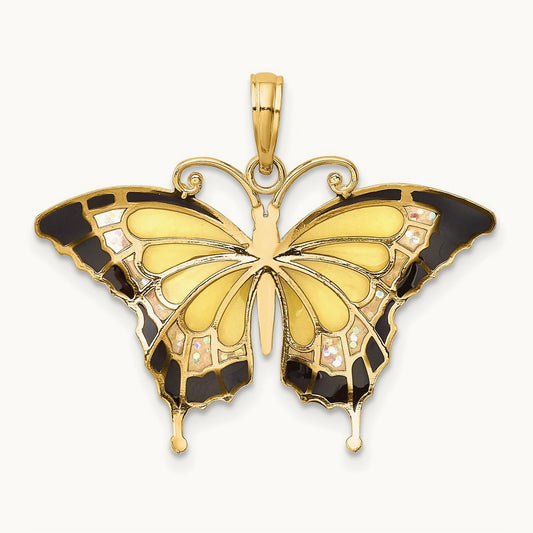 Enameled Butterfly Pendant, 14K Yellow