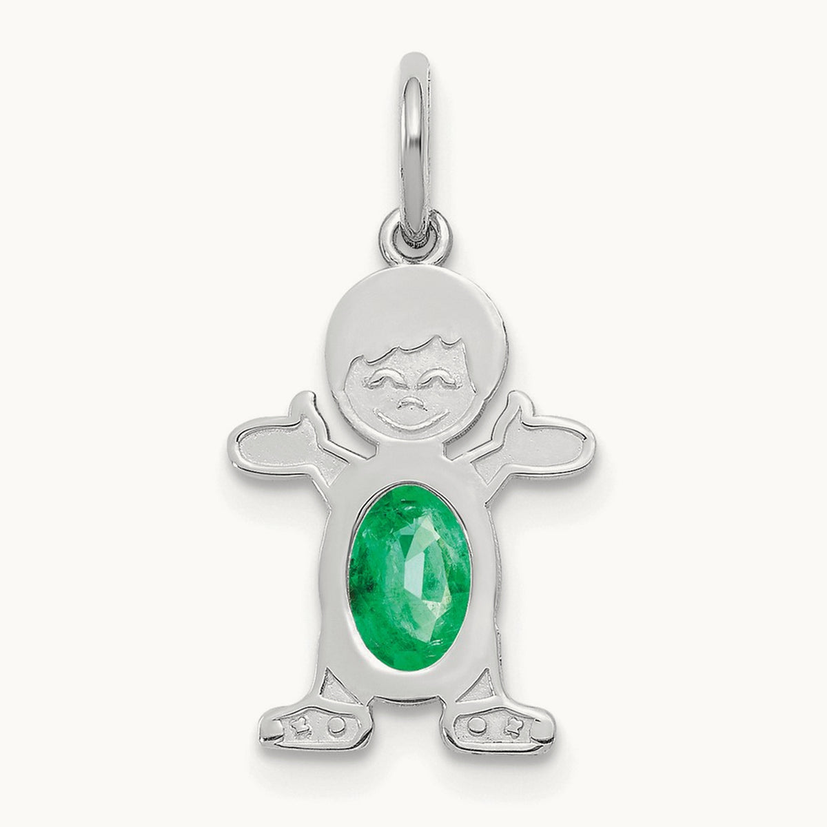 Boy 6x4 Oval Genuine Emerald-May — 14K White Gold