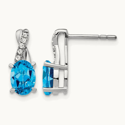 Blue Topaz and Diamond Earrings — 14K White Gold
