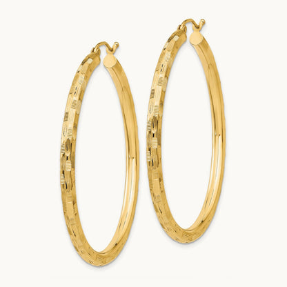 Diamond-cut Hoop Earrings, 14K
