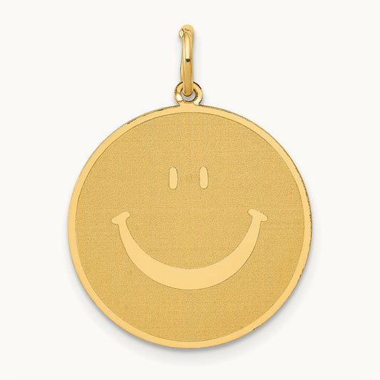 Solid Polished Smiley Face Pendant, 14K