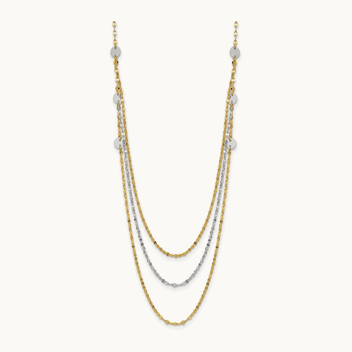 Triple Layer Polished Circles Fancy Necklace — 14K Two-Tone Gold