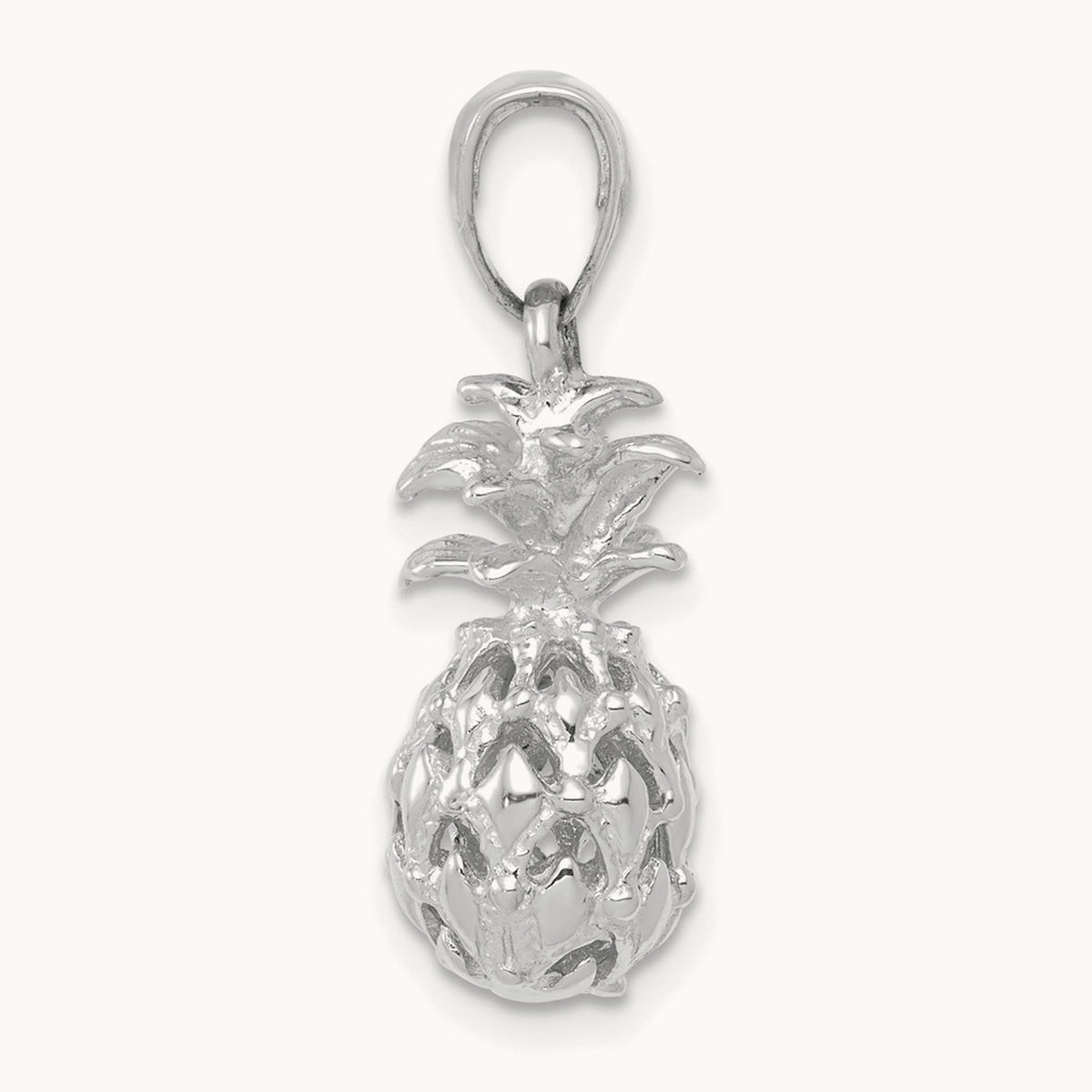 3D Cut-out Pineapple Pendant — 14K White Gold
