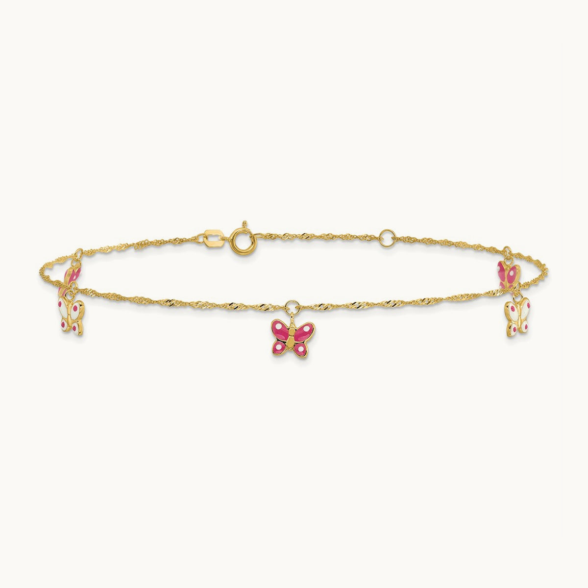 Enameled Butterfly 9in Plus 1in Ext Anklet, 14K