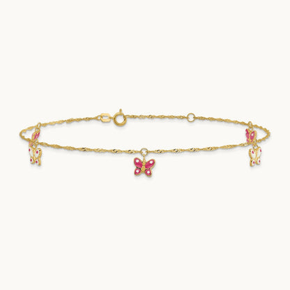 Enameled Butterfly 9in Plus 1in Ext Anklet, 14K
