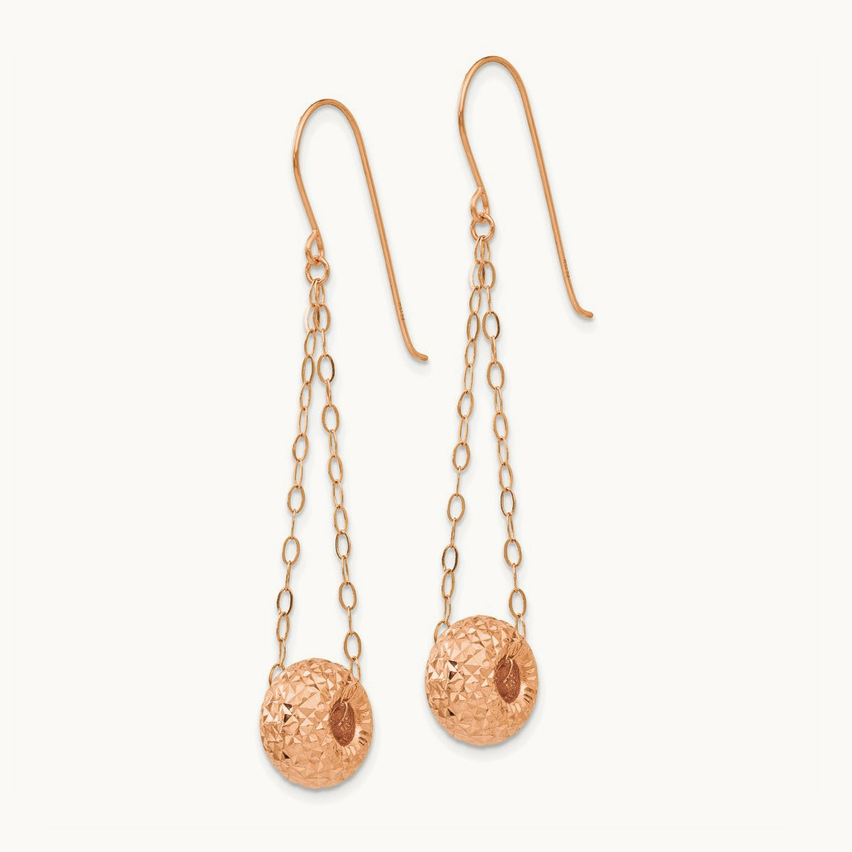 Chain with Diamond-cut Puff Donut Bead Earrings — 14K Rose Gold