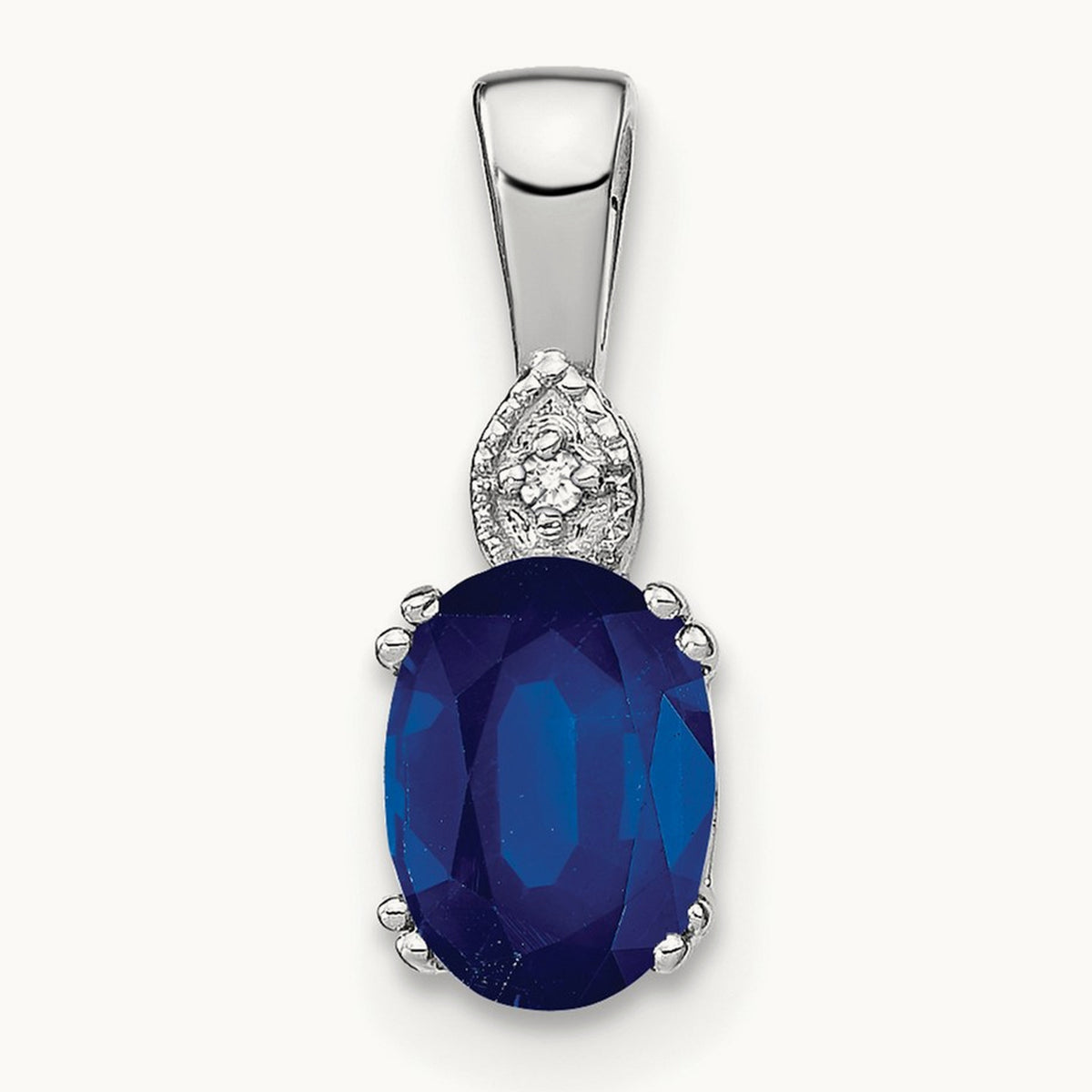 Oval Sapphire and Diamond Pendant, 14K White Gold