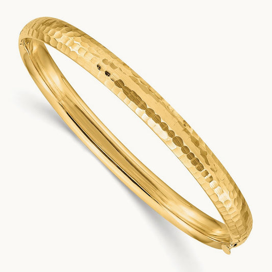 Madi K Kids Polished Hammered Hinged Child's Bangle, 5mm, 14K