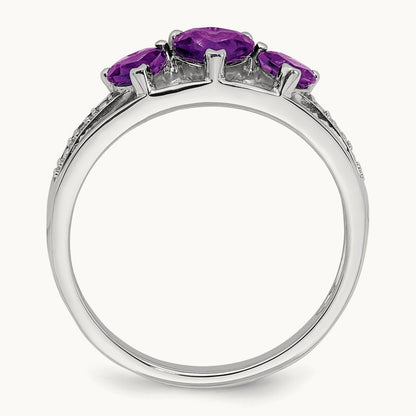 Amethyst and Diamond Heart Ring, 14K White Gold