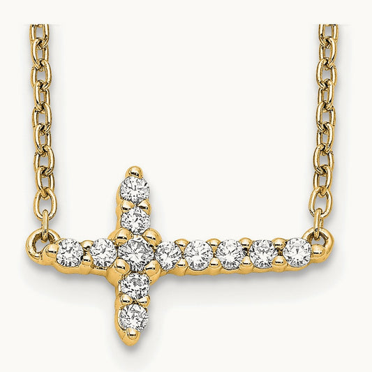 Sideways Cross Necklace, 0.15 ct tw Lab-Grown Diamond — 14K Yellow Gold