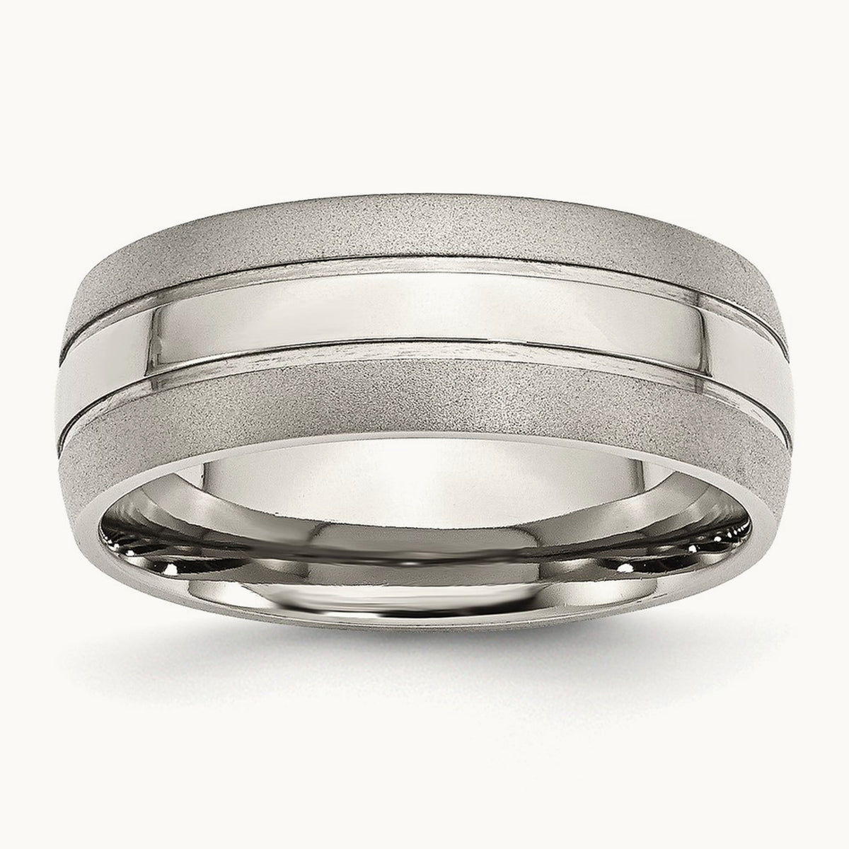Polished with Brushed Edge Grooved Band — 8mm