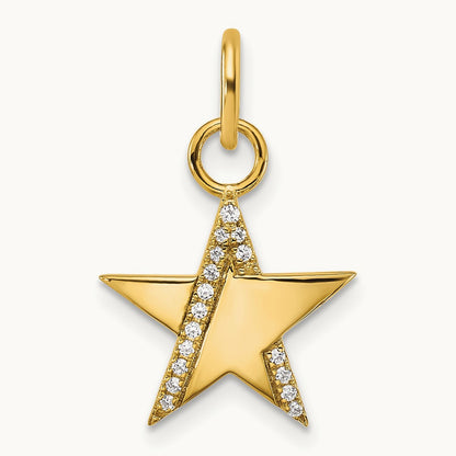 Polished Diamond Star Charm — 14K Yellow Gold