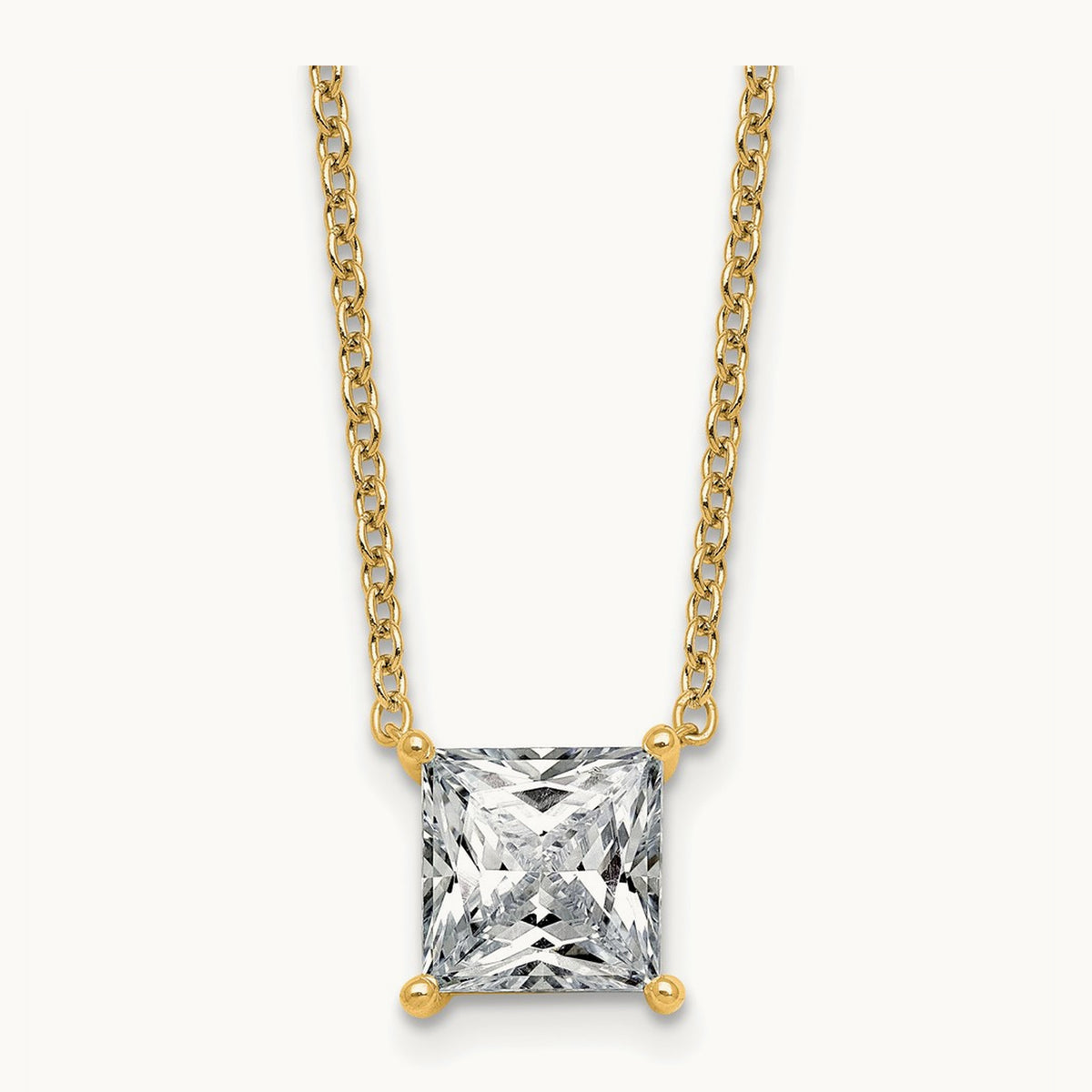 Princess Pendant Necklace, 0.25-4.00 ct tw Lab-Grown Diamond — 3 ct, 14K Yellow Gold