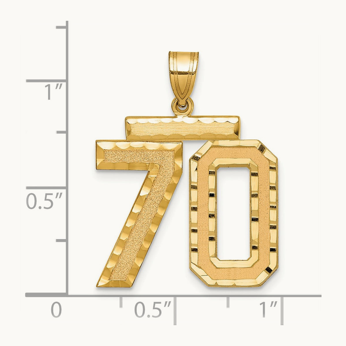 Large Brushed Diamond-cut Number 70 Charm, 14K