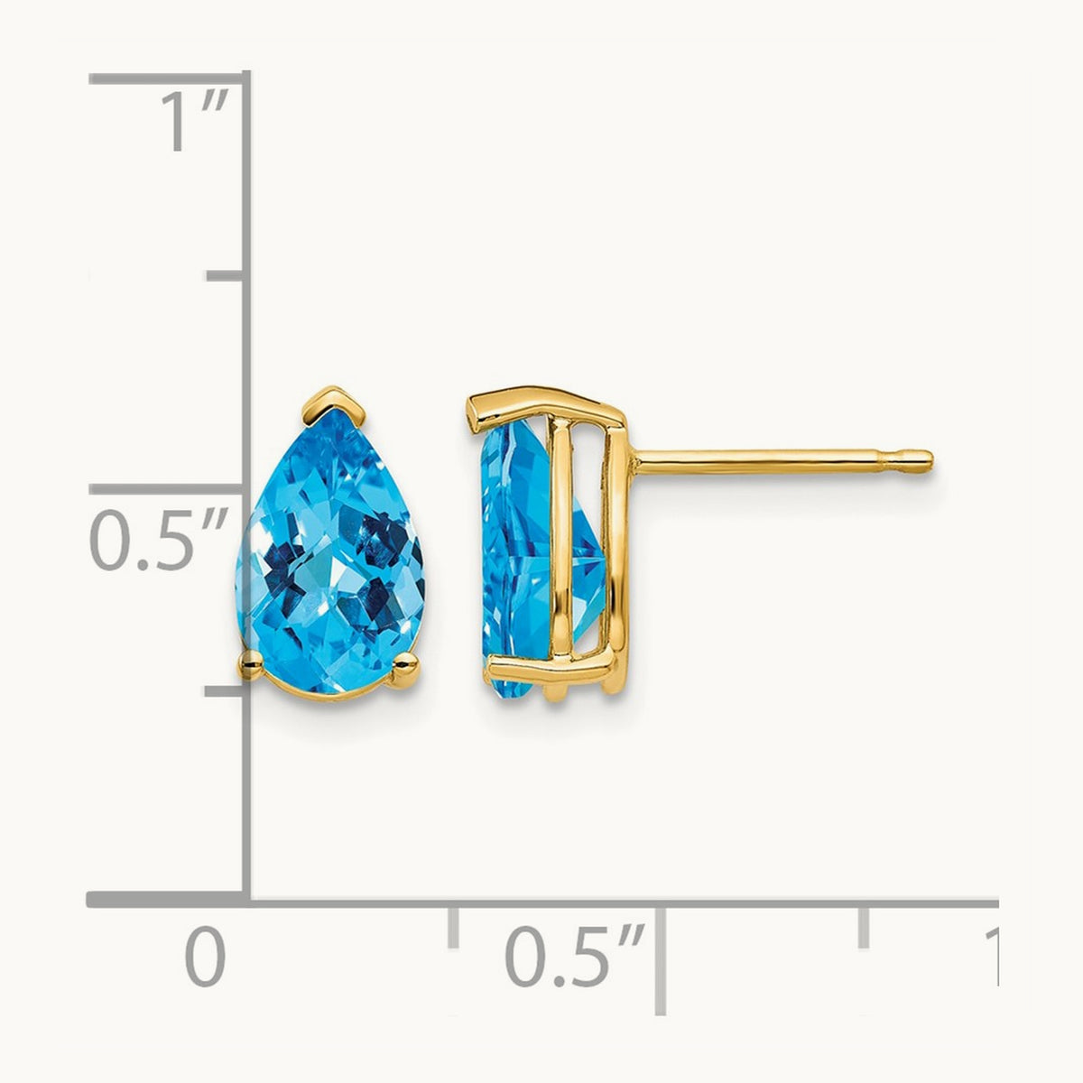 9x6mm Pear Blue Topaz Checker Earrings, 14K