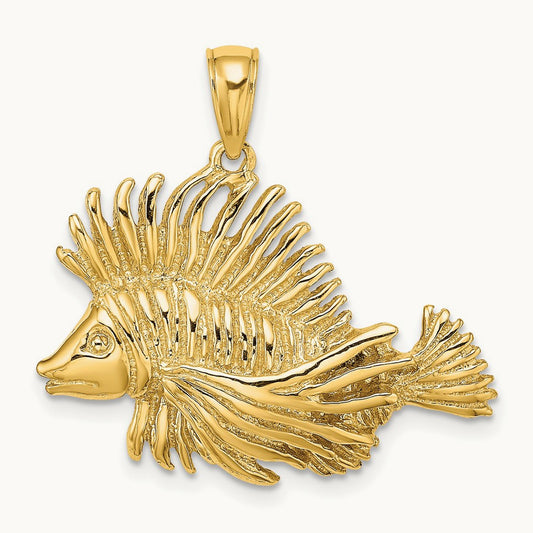 2-D Polished /Textured Lion Fish Charm, 14K