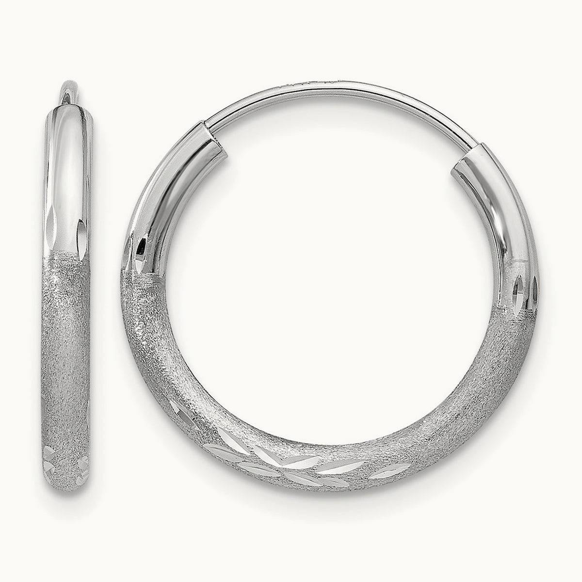 Diamond-cut Endless Hoop Earrings — 14mm, 2mm