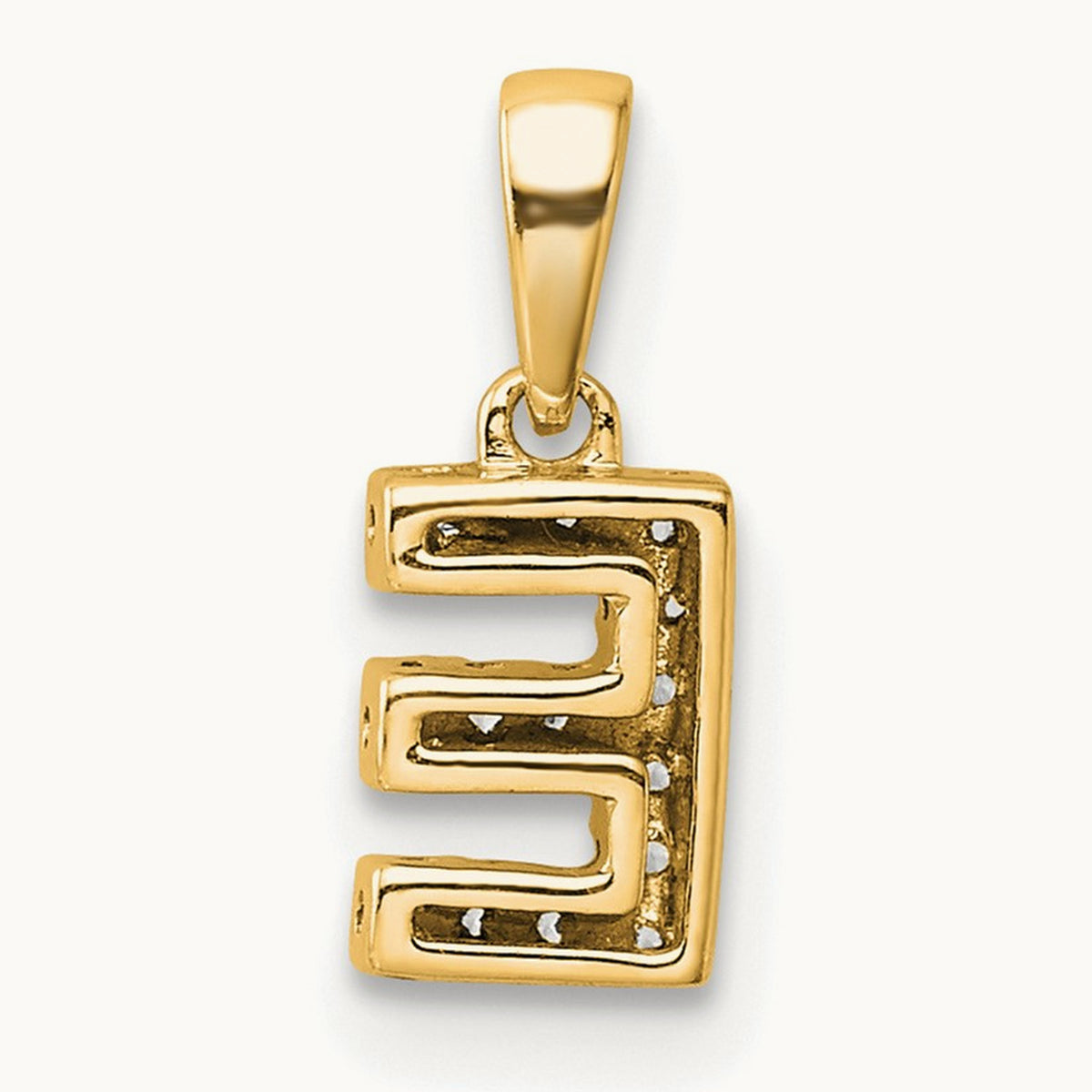 Diamond Initial with Bail Pendant — 14K Yellow Gold, E