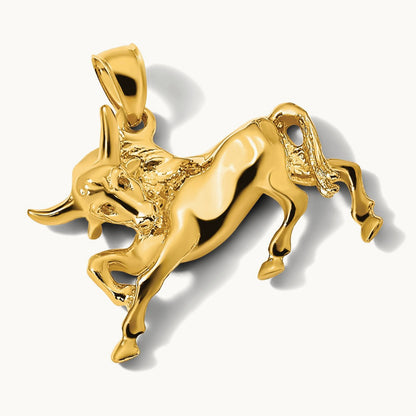 Polished Raging Bull with Horns Charm, 14K