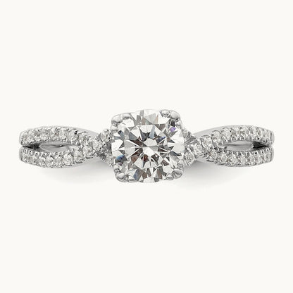 Criss-Cross 3/4ct Round Semi-Mount Eng Dia Ring, 14K White Gold