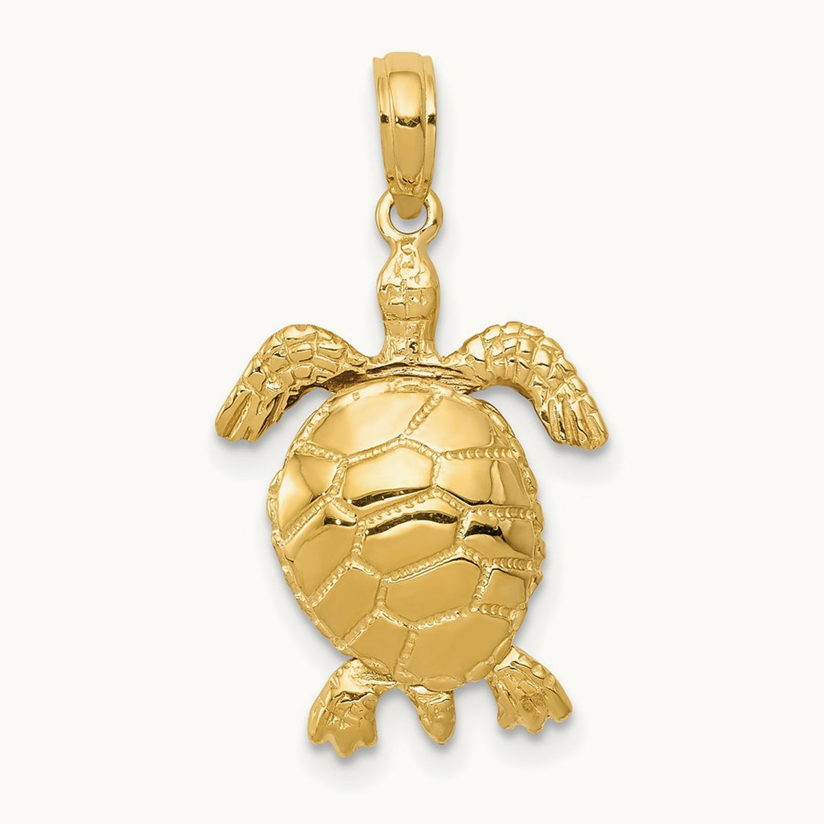 Solid Polished 3-D Moveable Turtle Pendant — 14K Yellow Gold, 19mm