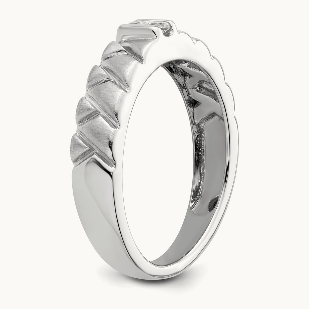 Polish & Satin Woven Design Diamond Mens Wedding Band, 14K White Gold