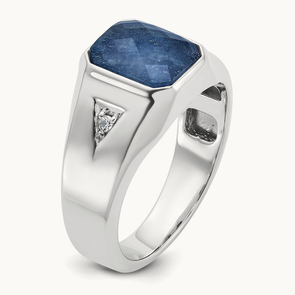 IBGoodman Sapphire Doublet/Diamond Complete Ring, 14K White Gold