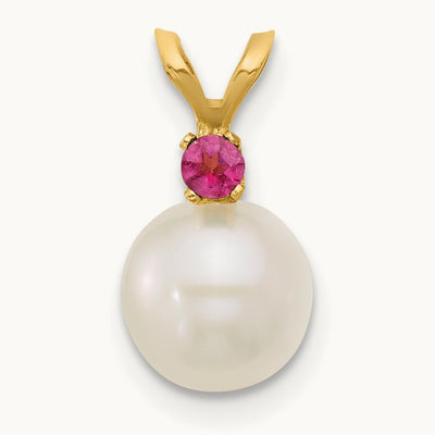 7- White Round FWC Pearl Pink Topaz Pendant, 7.5mm, 14K