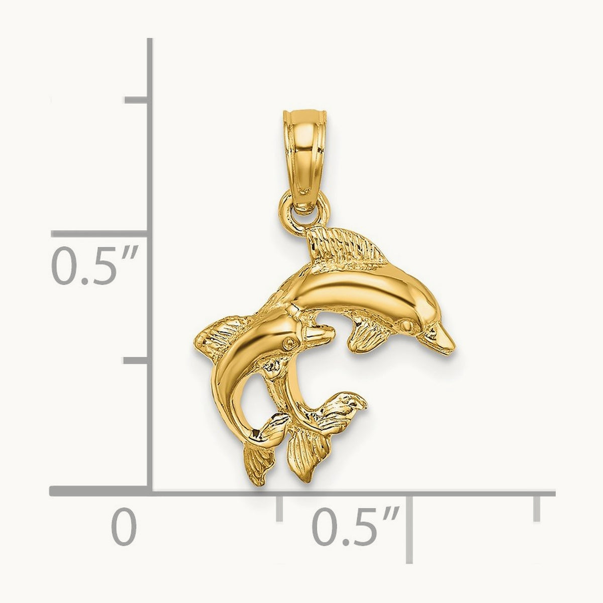 Polished 2-D Mini Double Dolphins Charm, 14K