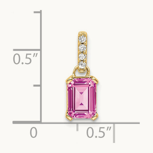 Created Pink Sapphire and Diamond Pendant, 14K