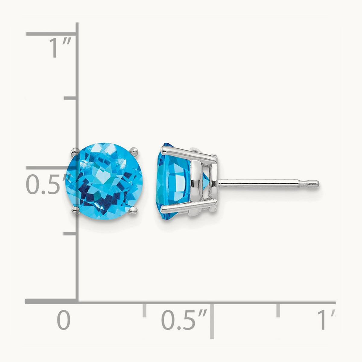 Blue Topaz Checker Earrings, 7mm, 14K White Gold