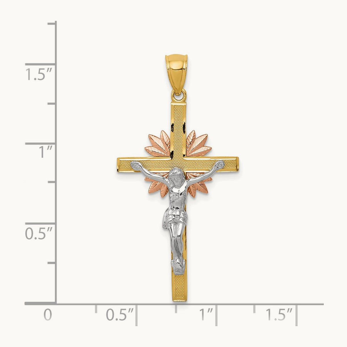Tri-color Crucifix Pendant, 14K