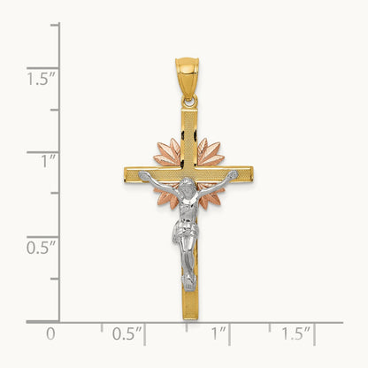 Tri-color Crucifix Pendant, 14K