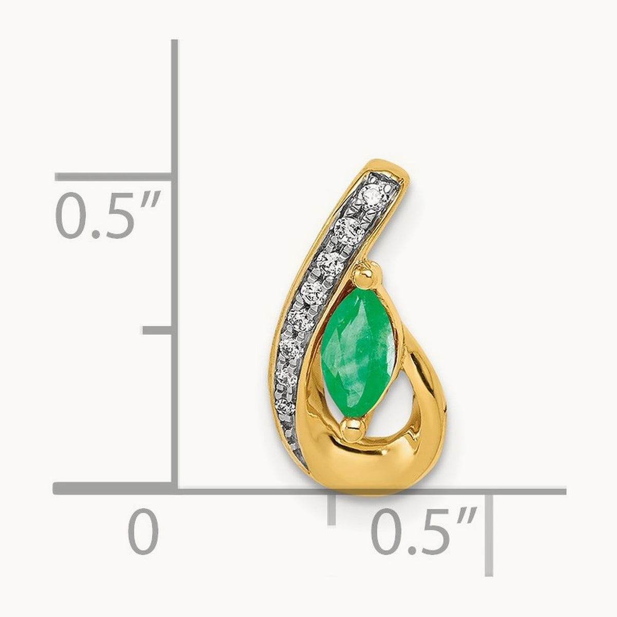 Teardrop Diamond and Emerald Pendant — 14K Yellow Gold